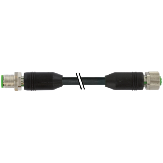M12A Fem Droit 8p/M12A Mâle Droit 8p; PUR UL/CSA 8x0.34 Noir Cpc 0,3m - 7000-48001-6640030-Lire la description