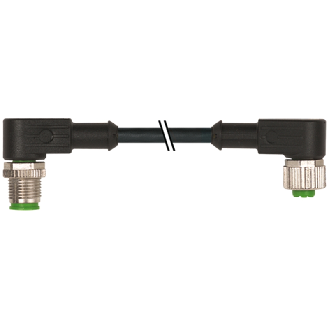 M12A Fem Coudé 4p/M12A Mâle Coudé 4p; PUR 4x0,34 Noir Cpc 0,3m - 7000-40261-6340030-Lire la description