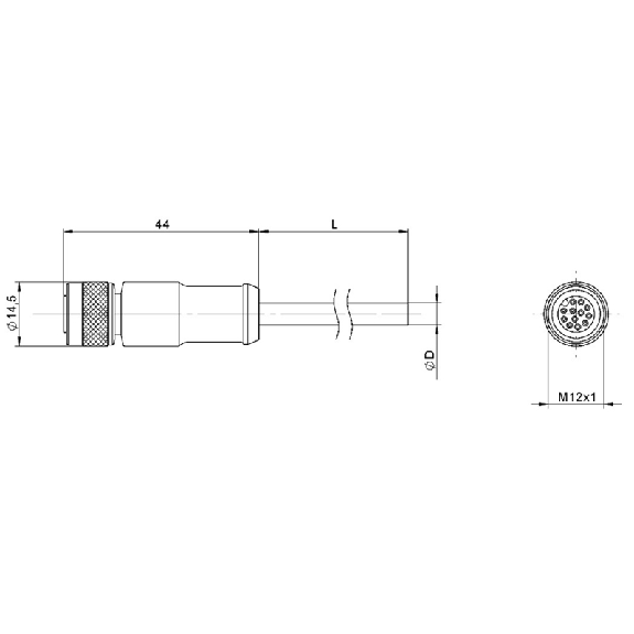 M12A Fem Droit 12p; Câble Blindé PUR 12x0,25 Noir Cpc 30m (30V) - BCC M41C-0000-1A-169-PS0C25-300-C009 (BCC0L1Z)-Lire la description