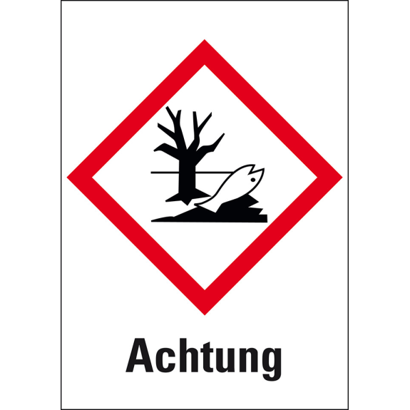 Gefahrensymbol Umwelt GHS 09, Achtung, Haftpapier, 18x26mm, 1000/Rolle, GHS-Verordnung-Beschreibung lesen