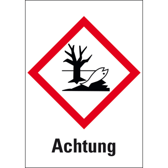 Gefahrensymbol Umwelt GHS 09, Achtung, Haftpapier, 18x26mm, 1000/Rolle, GHS-Verordnung-Beschreibung lesen