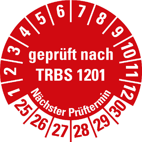 Prüfplakette geprüft nach TRBS 1201,NP 25-30,rot,Folie,selbst.,Ø 20mm,10/Bogen Prüfplakette geprüft nach TRBS 1201,NP 25-30,rot,Folie,selbst.,Ø 20mm,10/Bogen-Beschreibung lesen
