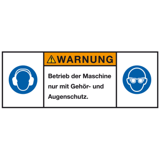 Produktsicherheitsschild Warnung Betrieb der Maschine, RoHS konform, Folie, 200x75mm, ISO 3864-2-Beschreibung lesen