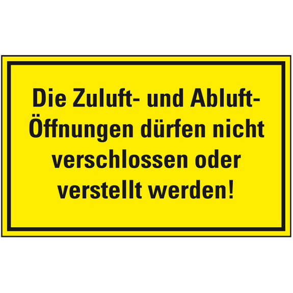 Hinweisschild Zuluft- und Abluftöffnungen, Kunststoff, 200 x 300 mm Hinweisschild Zuluft- und Abluftöffnungen, Kunststoff, 200 x 300 mm-Beschreibung lesen