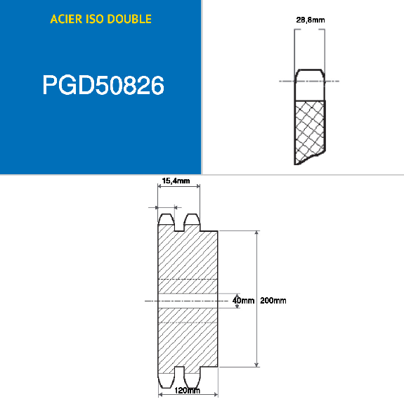 CMW - Pignon pré alésé - Acier - Double denture - 32B2 - 26 dents - Pas de 50,8 mm avec alésage de 40 mm-Lire la description