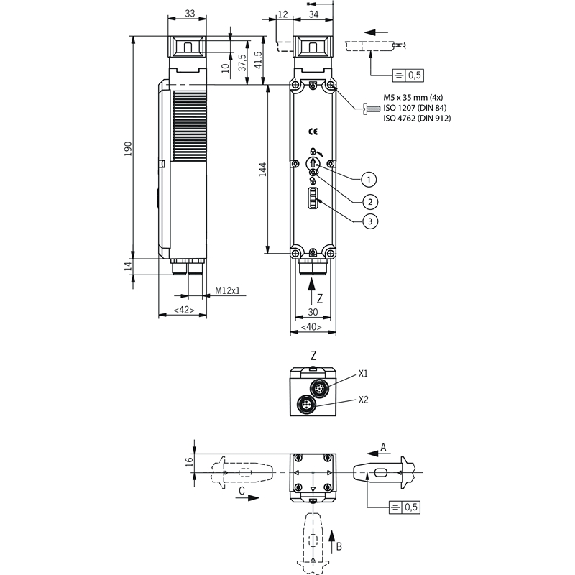 Interverrouillage transpondeur, VHT, multicode, Connect. 2xM12 - CTP-L1-AR-M-HA-AZ-SAB-123307-Lire la description