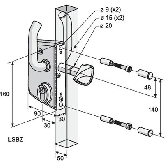 Serrure LSKZ pour portail coulissant  - Finition: Inox-Lire la description