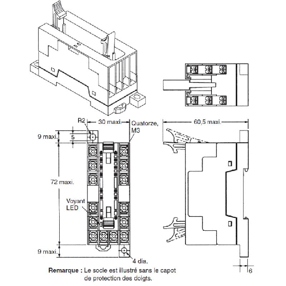 Socle rail DIN/vis 6 contacts pour relais de sécurité Gamme G7SA - P7SA-14F Socle rail DIN/vis 6 contacts pour relais de sécurité Gamme G7SA - P7SA-14F-Lire la description