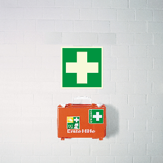 Rettungszeichen Erste Hilfe, Folie, selbstklebend, 100x100mm, ASR A1.3, DIN EN ISO 7010 E003-Beschreibung lesen