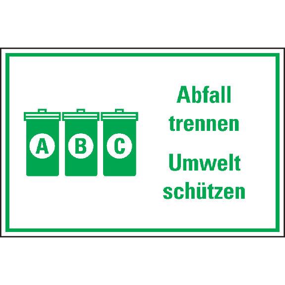 Kombischild Abfall trennen Umwelt schützen, Text/Symbol, Kunststoff, 200x300mm-Beschreibung lesen