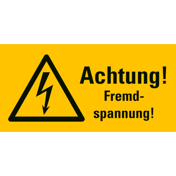 Warn-Kombischild Achtung! Fremdspannung!, RoHS konform, Folie, 52x26mm, 10/Bogen, ASR A1.3, DIN EN ISO 7010 W012-Beschreibung lesen