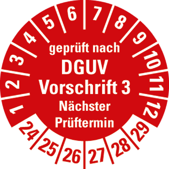 Prüfpl. gepr.n. DGUV Vorschrift 3,NP,24-29,rot,Sicherheitsfolie,Ø 20mm,36/Bogen Prüfpl. gepr.n. DGUV Vorschrift 3,NP,24-29,rot,Sicherheitsfolie,Ø 20mm,36/Bogen-Beschreibung lesen