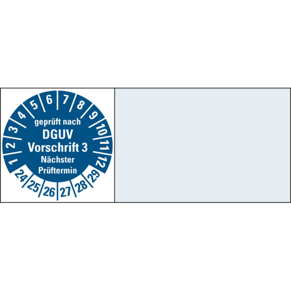 Kabelprüfplakette DGUV Vorschrift 3,NP,24-29,blau/weiß,Folie,20x100mm,8/Bogen Kabelprüfplakette DGUV Vorschrift 3,NP,24-29,blau/weiß,Folie,20x100mm,8/Bogen-Beschreibung lesen