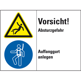 Kombischild Vorsicht! Absturzgefahr..., Folie, 200x150mm, ISO 3864-2-Beschreibung lesen