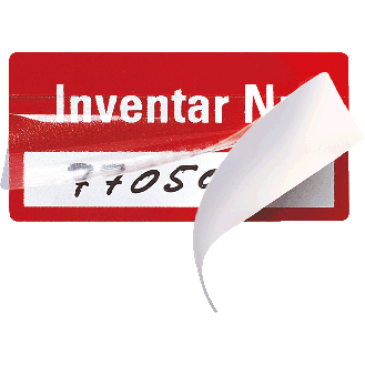 Etikett Inventar Nr., einzeilig, rot, Folie, Klappkaschierung, 40x20mm, 8/Bogen-Beschreibung lesen