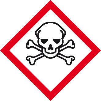 Gefahrensymbol Totenkopf mit gekreuzten Knochen GHS 06, Folie, selbstklebend, 26x26mm, 21/Bogen, GHS-Verordnung-Beschreibung lesen