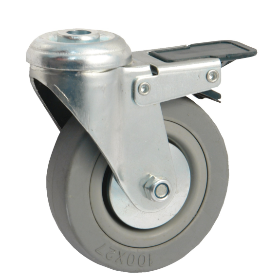 Roulette Ø75mm caoutchouc gris à œil trou pivotante à frein - AVL - 550975H Roulette Ø75mm caoutchouc gris à œil trou pivotante à frein - AVL - 550975H-Lire la description