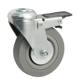Roulette Ø75mm caoutchouc gris à œil trou pivotante à frein - AVL - 550975H-Lire la description