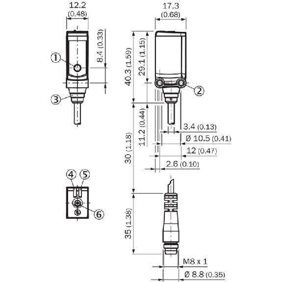 Cellule EAP PNP/NPN P=1.3m Laser IO-Link LO/DO / M08 4P+C,0.65m - WTT4SLC-3B0062B02-Lire la description