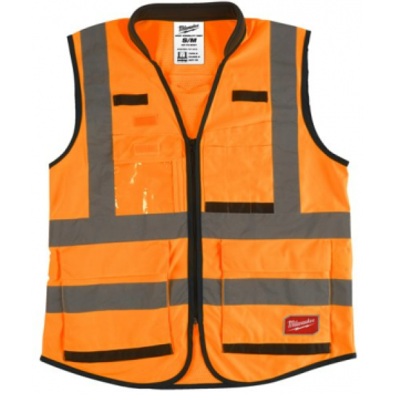 Gilet premium haute visibilité orange multipoches  "4932471899" de taille L/XL-Lire la description