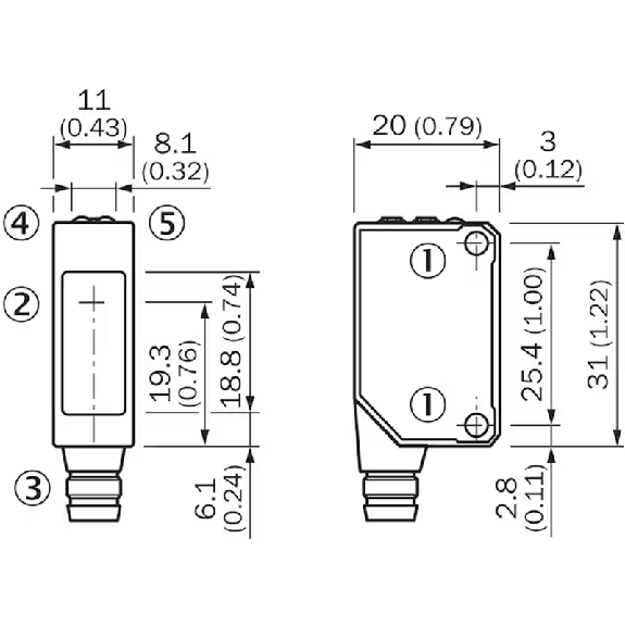 Cellule Barrage (E+R) PNP P=10m LR LO/DO / M08 3P - WSE8-P2131-Lire la description