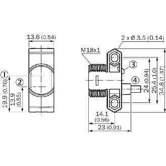 Cellule EAP PNP P=50mm IR LO Hybride / M12 4P - ZTB18-APZ4B1D02-Lire la description