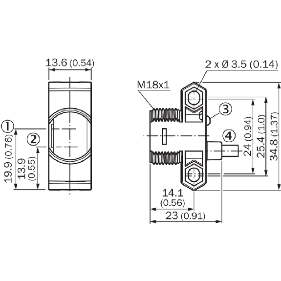 Cellule EAP PNP P=50mm IR LO Hybride / M12 4P - ZTB18-APZ4B1D02-Lire la description