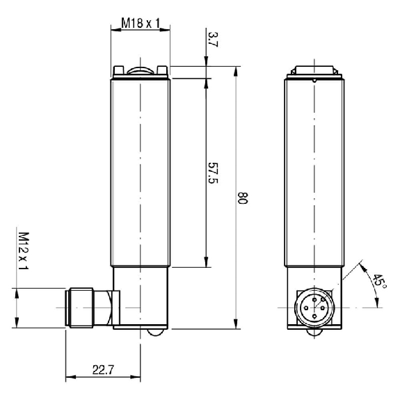 Cellule Bar. reflex PNP/NPN P=4,5m IR NO/NF M18 Plast Axial M12 4P 90 - MSC/00-0K-Lire la description