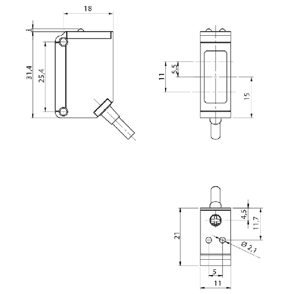Cellule Directe PNP P=1m LR NO+NF Inox 316L Câble 2m - QFR8/BP-1A-Lire la description