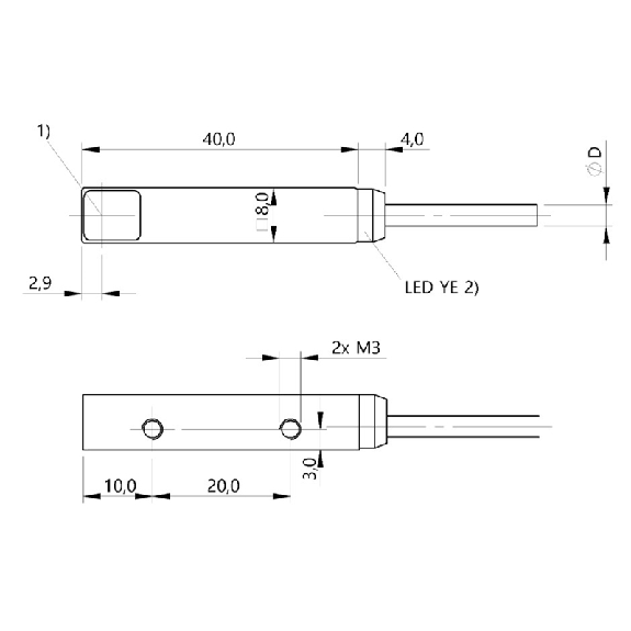 Cellule Barrage (E) P=3m Laser Métal Radial 10-30Vdc / Câble 3m PUR - BOS Q08M-X-LS21-03 (BOS028M)-Lire la description