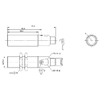 Cellule Barrage (R) PNP P=20m Pot. LR DO NO M18 Laiton Axial / M12 4P - BOS 18M-PS-RE21-S4 (BOS025F)-Lire la description