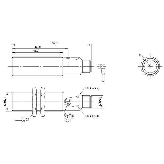 Cellule Barrage (R) PNP P=20m Pot. LR DO NO M18 Laiton Axial / M12 4P - BOS 18M-PS-RE21-S4 (BOS025F)-Lire la description