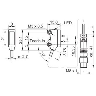 Cellule EAP PNP P=120mm qTeach PinPoint LO/DO / M08 4P+C0.2m PVC - O200.GP-PV1T.72NV/H006 (O200.GP-11212651)-Lire la description