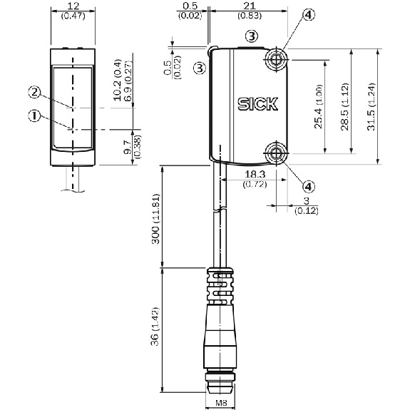 Cellule EAP PNP P=400mm Pot. Laser LO / M08 4P+C0.4m PVC - GTB6L-P6211-Lire la description