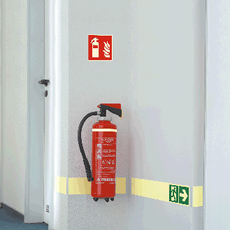 Brandschutzzeichen Feuerlöscher, ASR/ISO, Folie, selbstklebend, 200x200mm-Beschreibung lesen