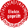 Prüfplakette Elektr.geprüft, 25-30, rot, fälschungssicher, Ø 20mm, 10/Bogen
