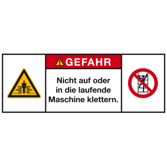 Produktsicherheitsschild Gefahr Nicht auf oder in..., RoHS konform, Folie, 200x75mm, ISO 3864-2-Beschreibung lesen