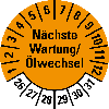 Prüfplakette Nächste Wartung/Ölwechsel, 26-31,orange,Folie,Ø 30mm,10/Bogen