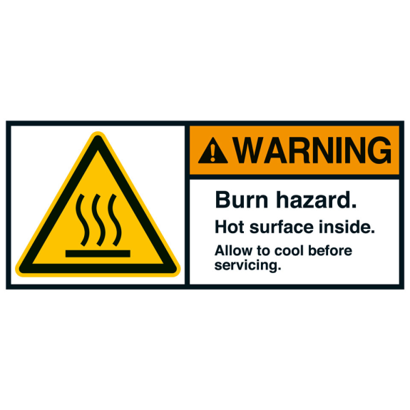 ANSI-Aufkleber WARNING Burn hazard.Hot surface,UL anerk.,Folie,35x80mm,2/Bogen-Beschreibung lesen
