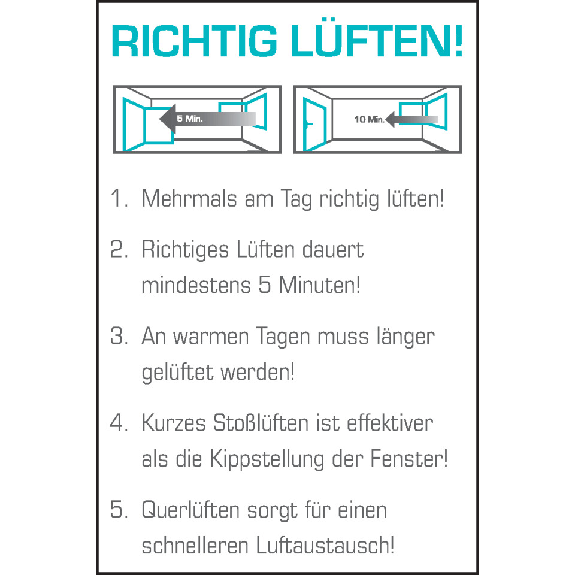 Aushang RICHTIG LÜFTEN!, Folie, selbstklebend, 200x300mm Aushang RICHTIG LÜFTEN!, Folie, selbstklebend, 200x300mm-Beschreibung lesen
