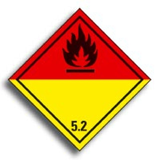 Verpackungskennzeichen Kl.5.2 Org.Peroxide, Folie, seewasserbeständig, 50x50mm, 500/Rolle, IMDG-Code, GGVSEB, ADR-Beschreibung lesen