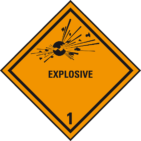 Verpackungskennzeichen Kl. 1.1 Explosive, Folie, seewasserbeständig, 100x100mm, IMDG-Code, GGVSEB, ADR, IATA-Lire la description