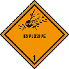 Verpackungskennzeichen Kl. 1.1 Explosive, Folie, seewasserbeständig, 100x100mm, IMDG-Code, GGVSEB, ADR, IATA Verpackungskennzeichen Kl. 1.1 Explosive, Folie, seewasserbeständig, 100x100mm, IMDG-Code, GGVSEB, ADR, IATA