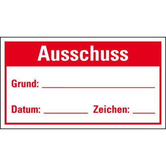 Qualitätsaufkleber Ausschuss, Haftpapier, ablösbar, 40x25mm, 250/Rolle-Beschreibung lesen