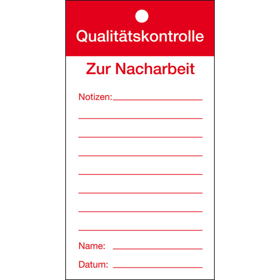 Qualitätsanhänger Qualitätskontrolle-Nacharbeit, Karton, 80x150mm, 50/VE Qualitätsanhänger Qualitätskontrolle-Nacharbeit, Karton, 80x150mm, 50/VE-Beschreibung lesen