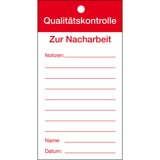 Qualitätsanhänger Qualitätskontrolle-Nacharbeit, Karton, 80x150mm, 50/VE-Beschreibung lesen