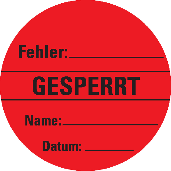 Organisationsetikett Gesperrt, rot, Cellulose-Folie, selbstklebend, Ø60mm, 6/Bogen-Beschreibung lesen
