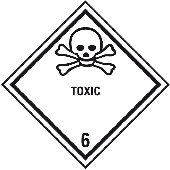 Verpackungskennzeichen Klasse 6.1 Toxic, Folie, seewasserbeständig, 100x100mm, 500/Rolle, IMDG-Code, GGVSEB, ADR, IATA-Beschreibung lesen