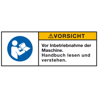 Produktsicherheitsschild Vorsicht - Vor Inbetriebnahme..., Folie, 35x100mm-Beschreibung lesen