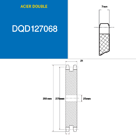CMW - Disque pré alésé - Acier - Double denture - 08B2 - 68 dents - Pas de 12,7 mm avec alésage de 25 mm-Lire la description